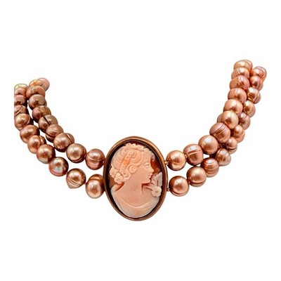 Vintage EXTASIA Cameo Pearl Necklace 17 Choker RARE G2U