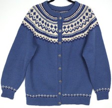 Vintage Norway Fair Isle Nordic Norwegian Icelandic Knit Cardigan Wool Sweater