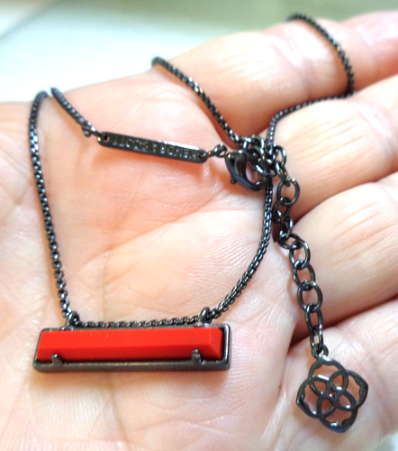 KENDRA SCOTT Signed, Logo, Dark Tone, Red Stone Slide pendant Necklace.