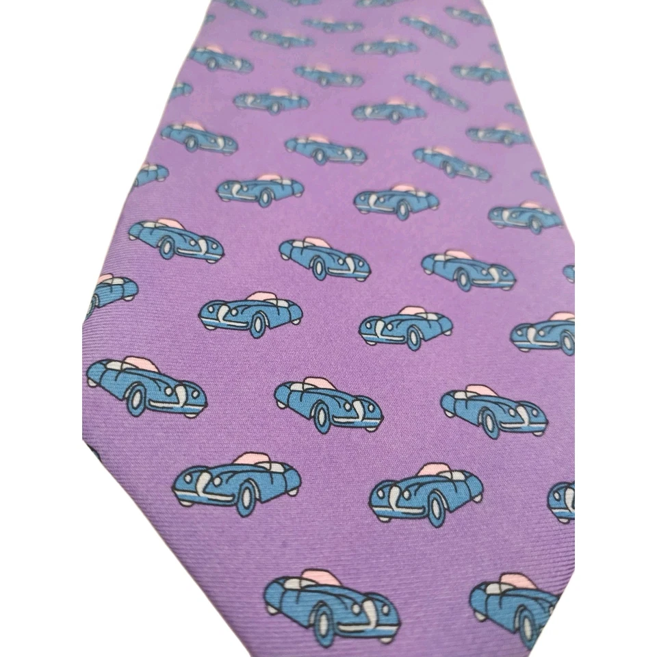 Barneys New York мужской галстук фиолетовый спортивный автомобиль тема шелк Италия - Изображение 2 из 4