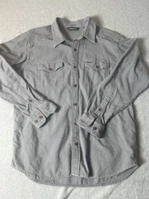 Orvis Fairbanks Houndstooth Flannel Grey Button Up Large Faux Suede Trim