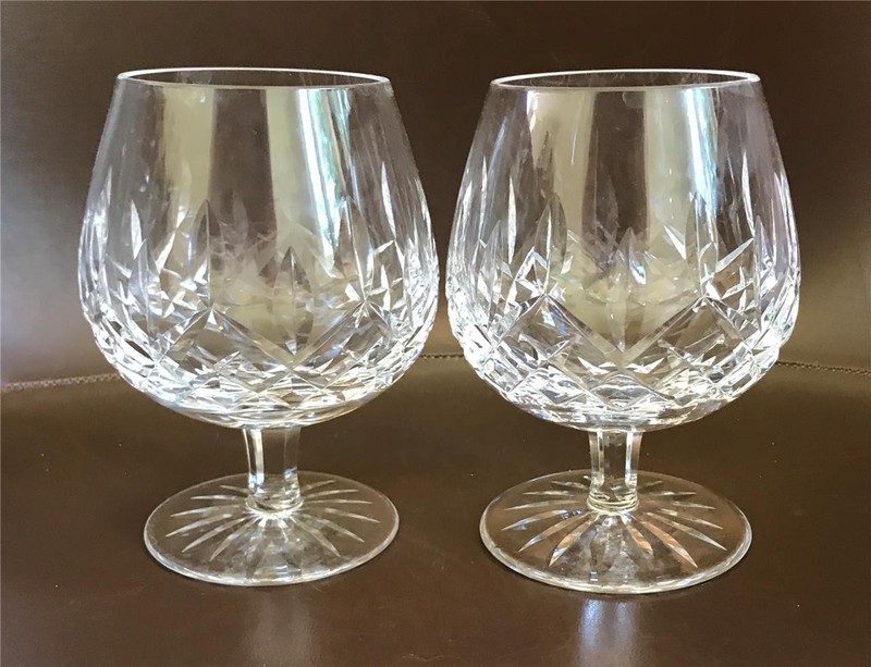 2 Waterford Crystal Lismore Pattern Brandy Snifters 5 1/4" Tall