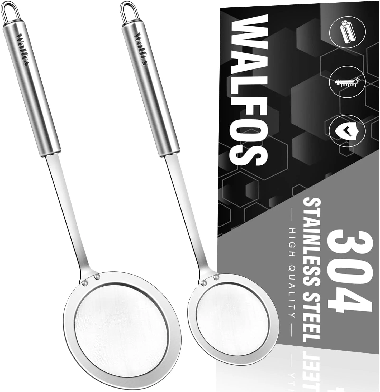 Walfos Fat Skimmer Spoon, 304 Stainless Steel Fat Skimmer for Cooking, Fine Mesh