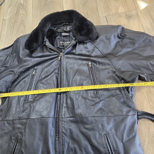 WILSONS Black Leather Lightly Insulated Parka w/Faux Fur Collar Women's SZ L VTG - Picture 11 of 16