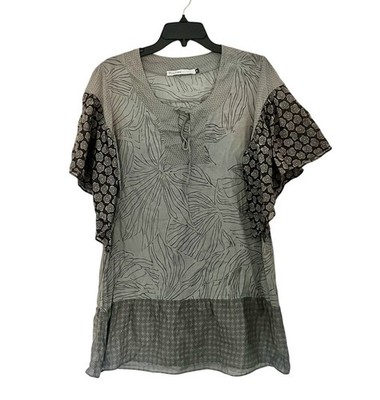 Touche Balneaire Comfy  Designer Tunic Top Shirt Graphic Artsy leaves grey  M 