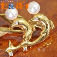Original Jewelry K18 Gold Diamond Pearl Dolphin Cufflinks 750 Shirt Button
