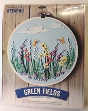 Leisure Arts Stitchery "Green Fields" 24 pc Embroidery Kit "New Unopened"