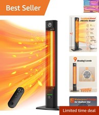 42INCH Outdoor Heater, 9 Heat Levels & 540Min Timer, Child Safety Lock,  Wate...