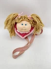 VTG 80s Cabbage Patch Kids Doll Head Pink Heart Purse Bag Blonde Hair Blue Eyes