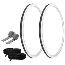 PRO TIRES 700 x 25 BLACK/WHITE P-1076 W/TUBES RIM STRIPS 33mm Schrader Valve