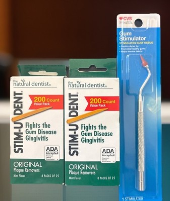 STIM-U-DENT  Natural Plaque Removers MINT ~ 200 ct (lot Of 2) Plus Gum Stimultor