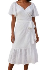 NWT Womens White Eyelet Tiered Stretchy Dress Sz 24 Coquette Cottagecore Prairie