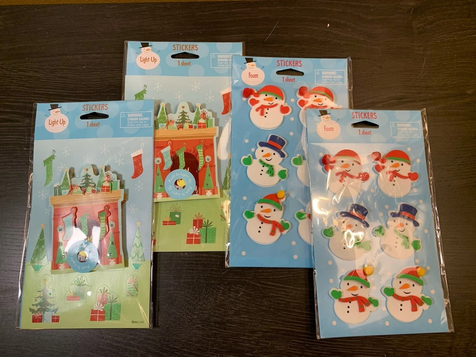 批量 圣诞照明 壁炉和泡沫 雪人贴纸 4 张 美国问候 — 第 2/4 张图片