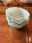 4 Hazel Atlas Bowls Crinoline Turquoise Aqua Blue Ripple 5 1/2" Excellent Cond