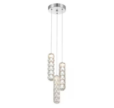 Allen + Roth Aurelis 3 -Light Chrome Finish Crystal Tiered LED Pendant Faceted