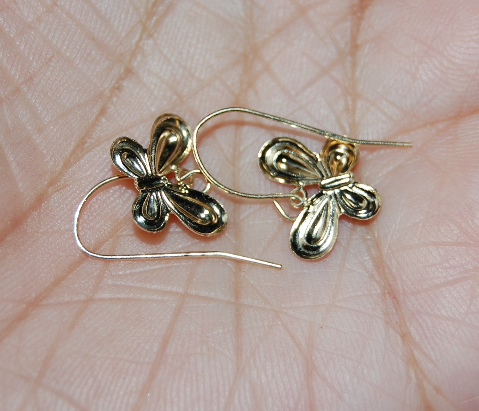 10K Solid Gold Dangling Earrings Butterflies Fish… - image 9