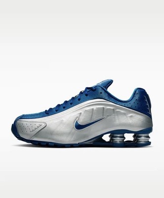 Nike Shox R4 Court Blue Metallic Silver Running Sneakers IQ9391-476 Men's Sizes