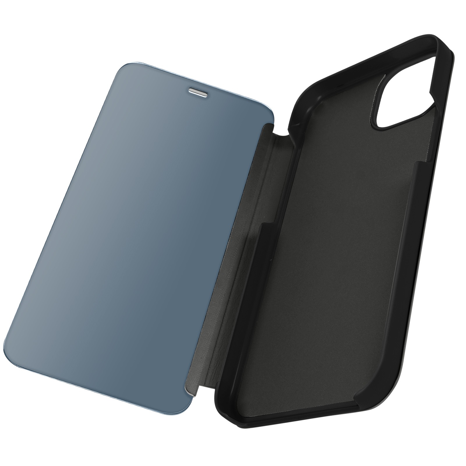 Coque iPhone 15 Plus Clear View noire à effet miroir et support intégré