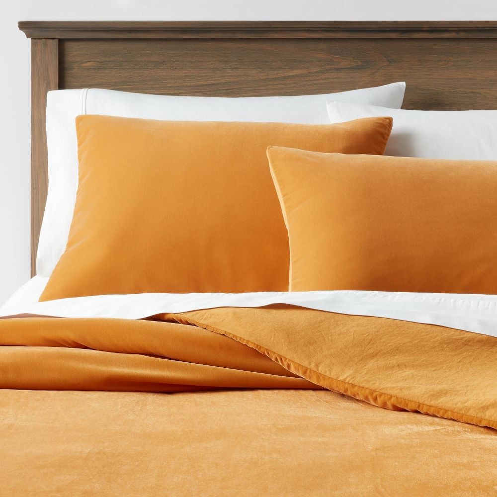 King Lustrous Velvet Duvet Cover & Sham Set Dark Gold - Threshold