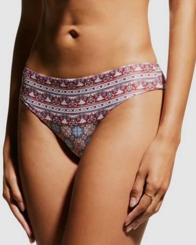 $126 Carolina K Womens Blue Red Printed Sienna Bikini Bottom Swimwear Size Large