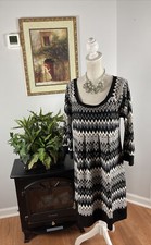 Rabbit Rabbit Rabbit Designs Women Black White Dress XL Raglan Sleeve Scoop Neck