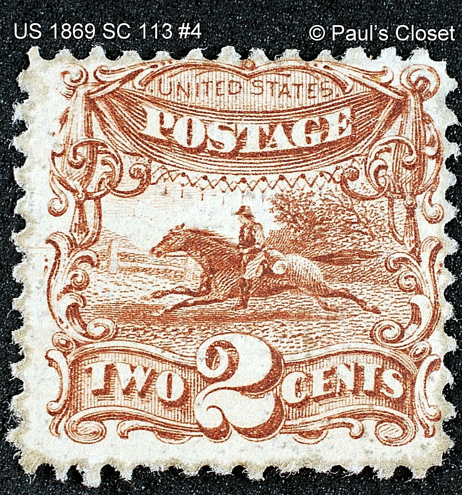 US SC 1132¢ POST HORSE/RIDER W/CLEAR GRILL 1869 MINT OG HINGE MARK F