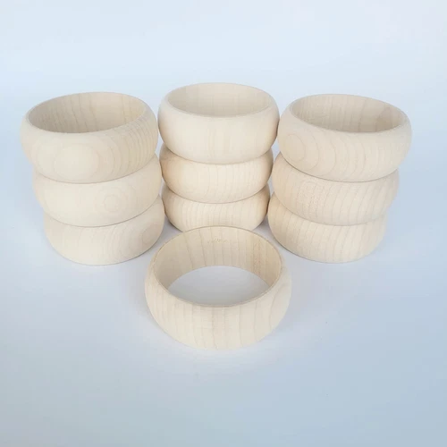Wooden Round Bangles, Set 10, Height 3 cm For Decoupage / Unpainted