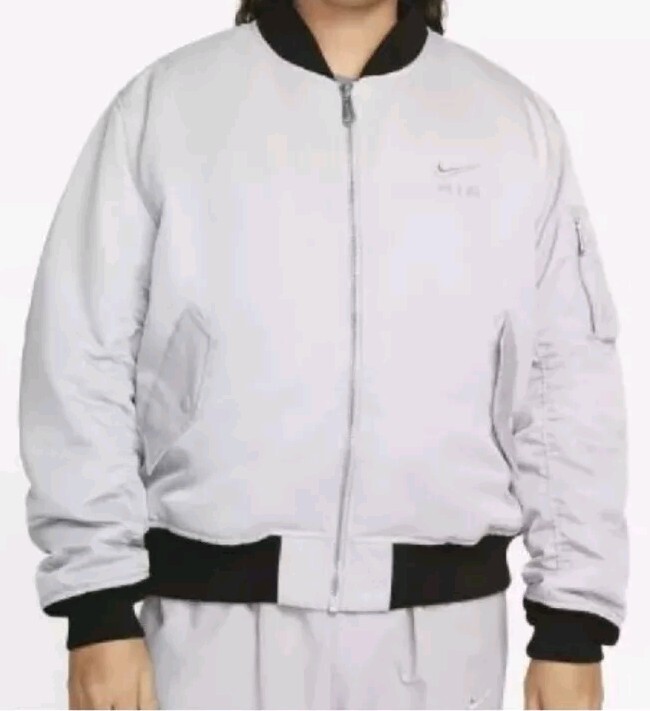 Nike Air Oversized Bomber Jacket Wolf Grey UK S Therma Fit DV9891