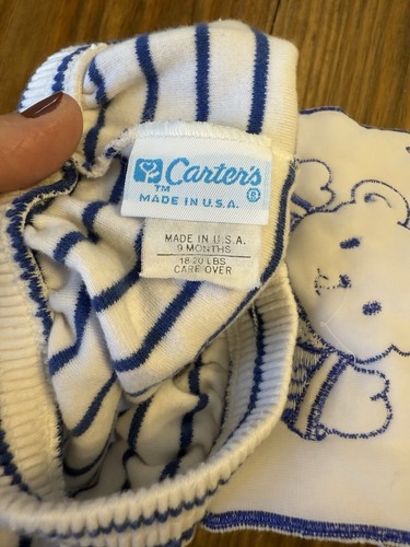 Vintage Carter Pants Bear White And Blue Striped 9 Months Sailor Nautical - Picture 6 of 6