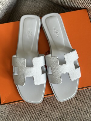 Size 38EU NEW HERMÈS Blue Glacier Epsom Oran Sandals | eBay