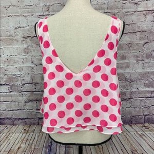 Aqua Blouse Womans Medium Pink White Polka Dot V Neck Layered Sleeveless Crop - Picture 4 of 6