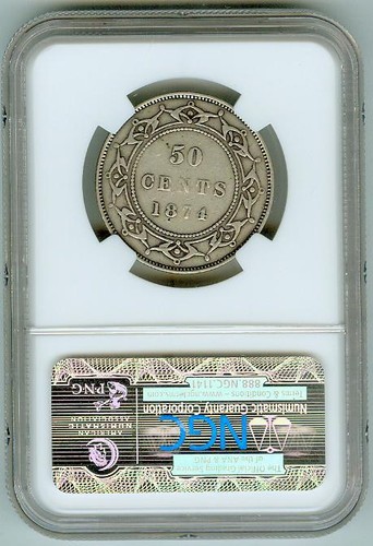 Original NGC VF25 1874 Newfoundland 50c - Picture 2 of 2