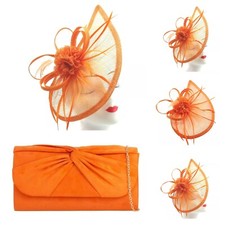 Orange Fascinator & Evening Clutch Bag Set Women's Pleated Suede Clutch  Bag