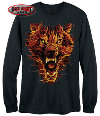 FLAMING WOLF ~ LONG SLEEVE T-Shirt Tee ~ Fire Flames ...