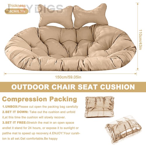 2 Persons Hammock Swing Chair Cushion w/Headrest Detachable Hanging Chair Pads - Picture 59 of 69