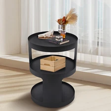 3-Tier Iron Sofa Bedside Table Round End Bed Side Table With Rubber Pad Bedroom
