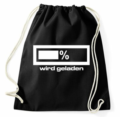 Akku wird geladen Turnbeutel Lustig Fun Sportbeutel Please Wait Battery Loading