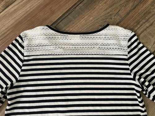 Maglione Mudd bambina taglia 16 1/2 manica corta dettaglio uncinetto vestito righe - Foto 3 di 4