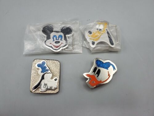 Lot of 4 Disney Mickey Mouse Donald Duck Goofy & Pluto Cartoon Belt Buckles 1970 - 第 1/7 張圖片
