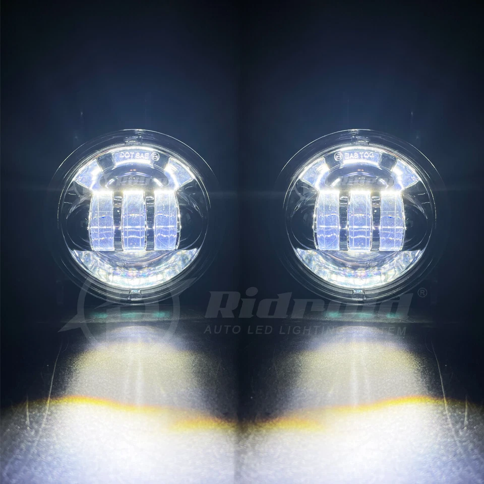Pair 4.5'' 4-1/2 Inch Chrome LED Spot Fog Passing Light For Motorcycle - Image 4 of 4
