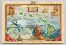 Sandwich Isles Hawaiian Islands reproduction of Old World Map Postcard