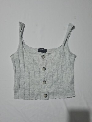 Damen Cropped Top Primark Gr. XS Scheinknöpfe Grau 13827