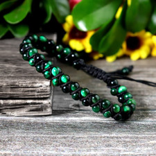 Double Green Tiger Eye Braided Dainty Healing Protection Boho Men Women Bracelet