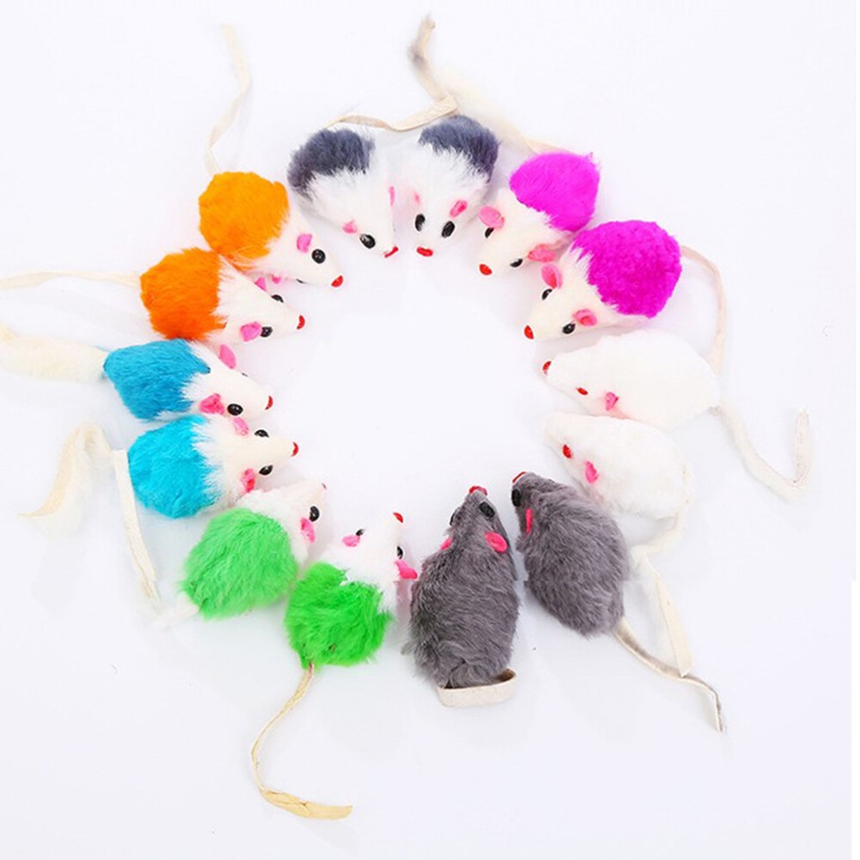 6 Pcs Cat Teaser Squeaky Cat Toy Fur Mice Cat Toys Cat Toys Indoor Cats