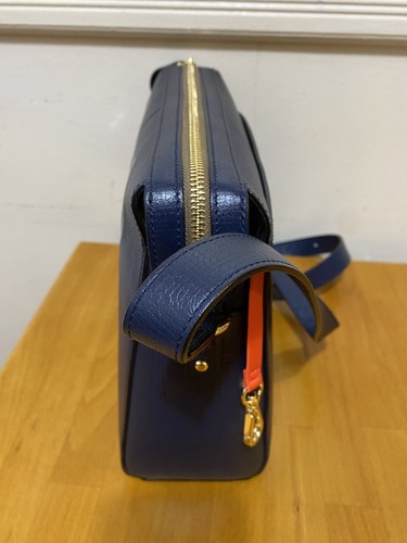 New Orla Kiely Stem Large Iris Blue Leather Bag - Picture 6 of 24