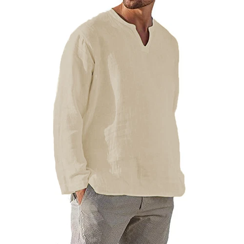 Men Casual Shirt Long Sleeve Cotton Linen Beach T Shirt Lightweight New EUR sz - Picture 23 of 37