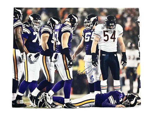 Brian Urlacher Signed HOF 18 Inscription Chicago Standing Over Favre Football 11