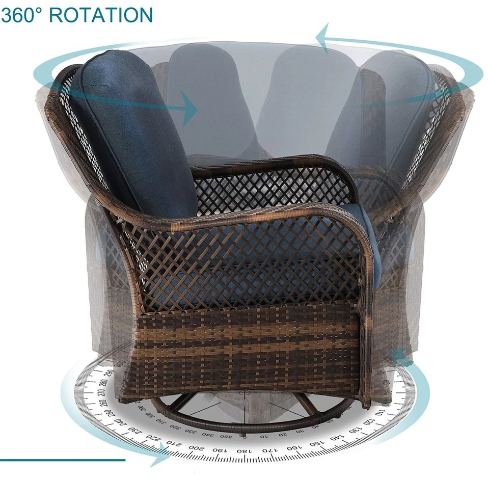 Patio Furniture Sets Outdoor Swivel Rocker Chairs Rattan Chair W/ Fire Pit Table - Image 3 of 4