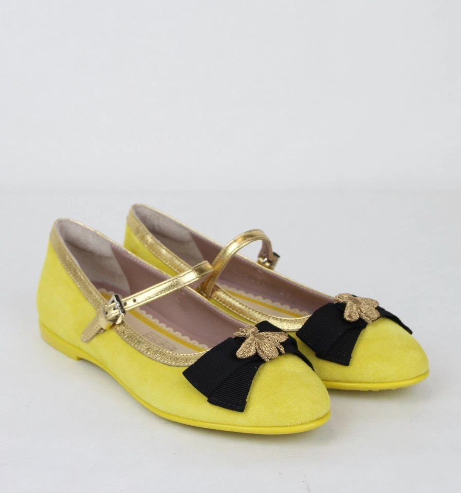 Pisos de ballet de gamuza amarilla para niñas Gucci con abeja bordada 455396 7179 Foto 4 de 4