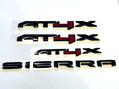 4PCS Gloss Black Red Doors Rear AT4X Sierra Emblems GMC 2023-2024 Sierra 1500
